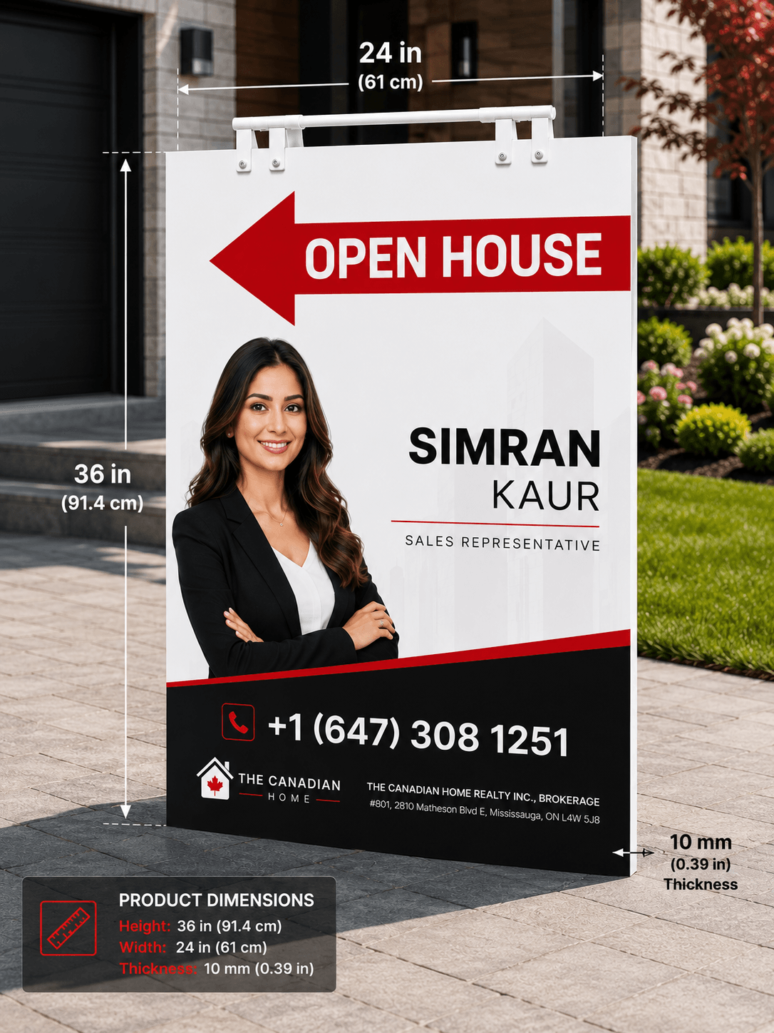 Custom Real Estate Open House Sign – 36 x 24 Inches 36 x 24 inch custom real estate open house sign with height, width, and thickness measurements